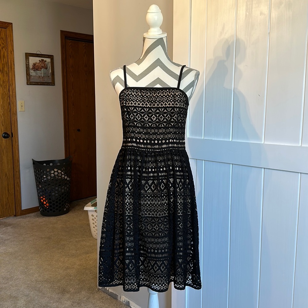 Black eyelet Lace Nude Dress